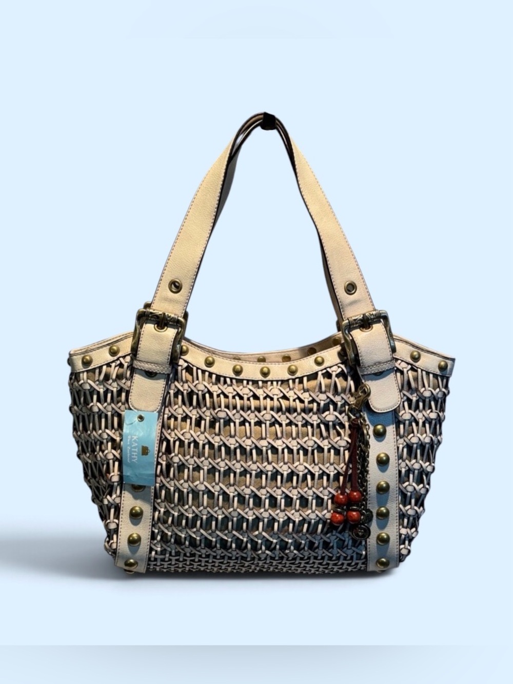 Kathy Van Zeeland Cream and Black Geometric Shoulder Bag